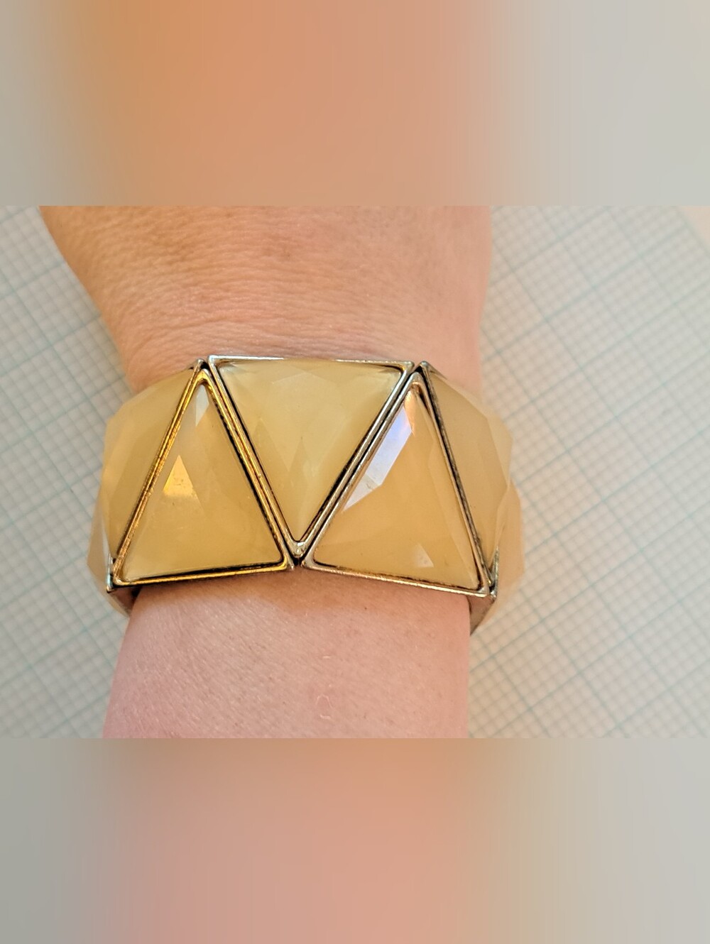 Yellow Faux Moonstone Triangle Faceted Stretch Bracelet - Women Jewelry